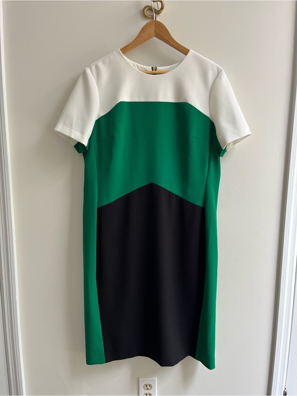 Anne Klein Short Sleeve Color Block Sheath Dress Green Black 16